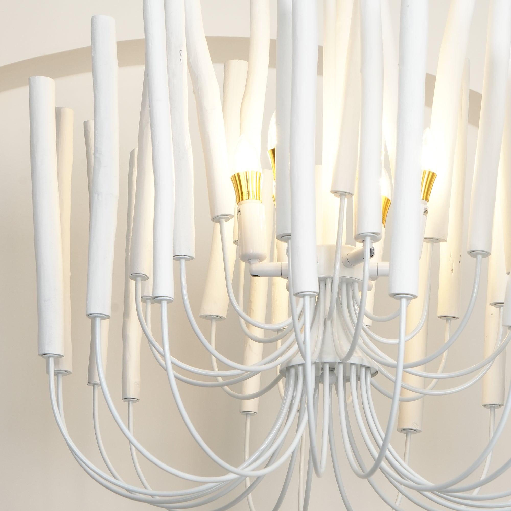 Chandelier Wood Metal 31.5 in Round Whitewash Living Room Dining Bedroom Lighting Fixture | Thomler