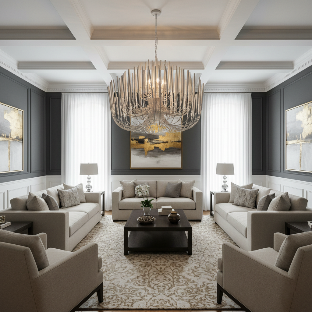 Chandelier Wood Metal 31.5 in Round Whitewash Living Room Dining Bedroom Lighting Fixture | Thomler