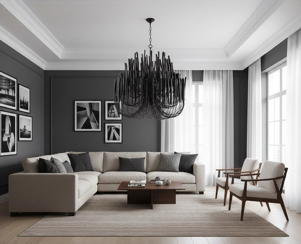 Chandelier Wood Metal 31.5 in Round Whitewash Living Room Dining Bedroom Lighting Fixture | Thomler