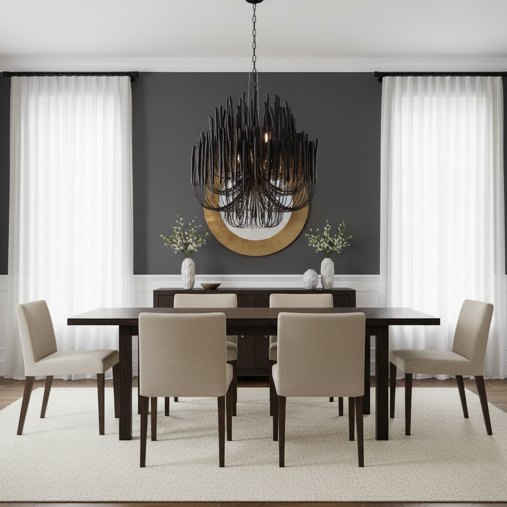 Chandelier Wood Metal 31.5 in Round Whitewash Living Room Dining Bedroom Lighting Fixture | Thomler