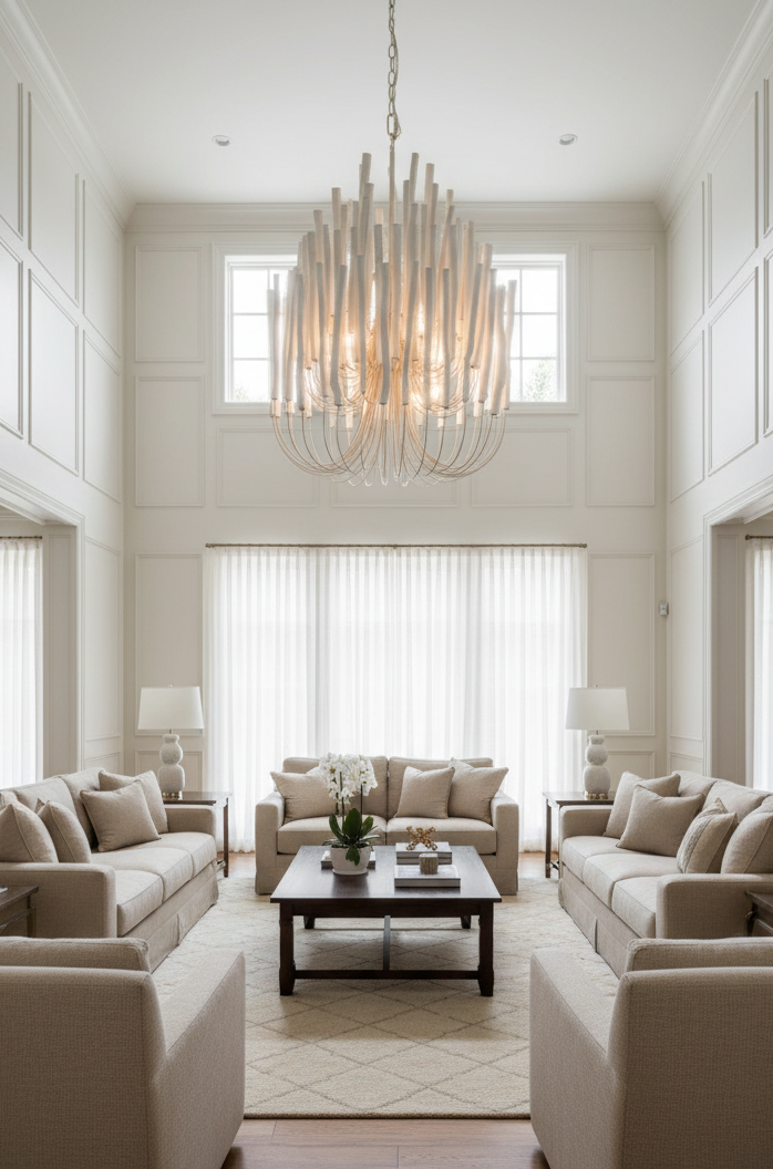 Chandelier Wood Metal 31.5 in Round Whitewash Living Room Dining Bedroom Lighting Fixture | Thomler