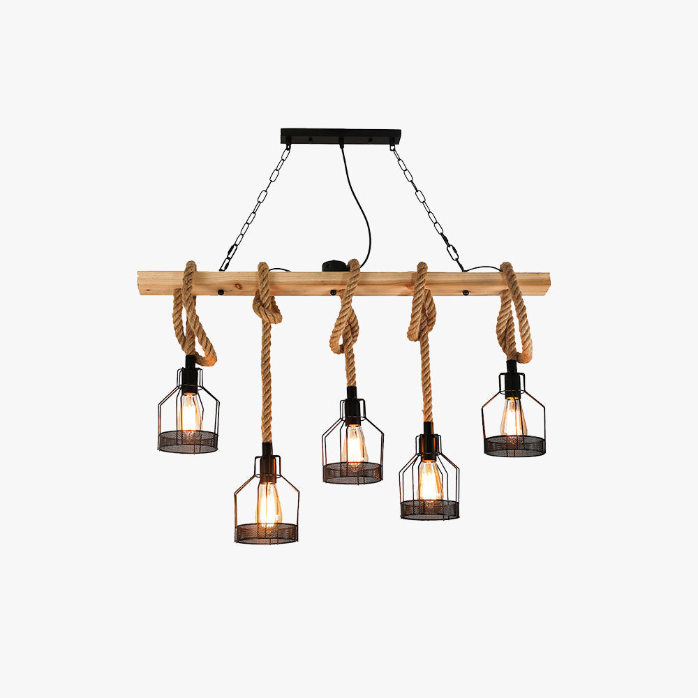 Metal Cage Pendant Light with Rope Accents – Adjustable Industrial Chandelier for Kitchen Island, Dining Room & Bar – E27 Socket | Thomler