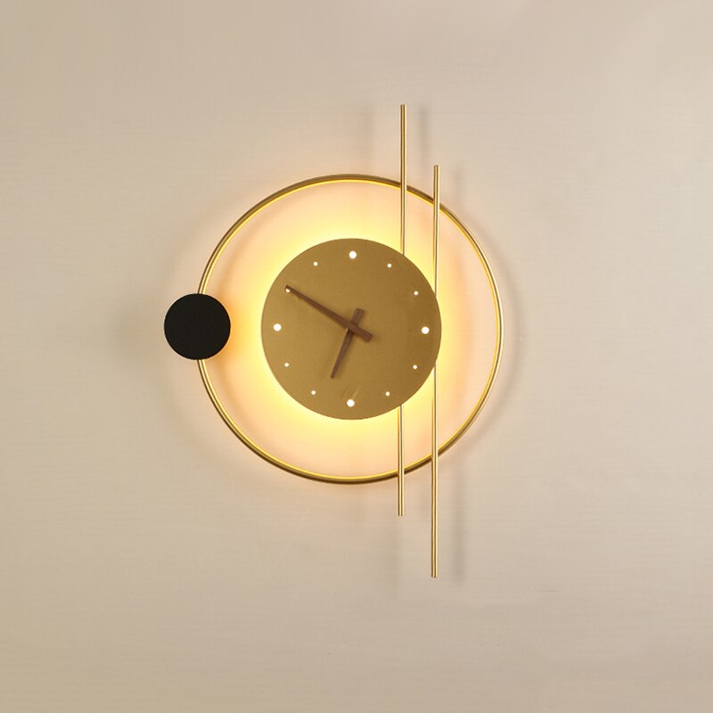 Wall Clock Metal 57.0 cm Gold LED Living Room Hallway Modern Decorative Illuminated Office Wall Lighting Timepiece | Thomler