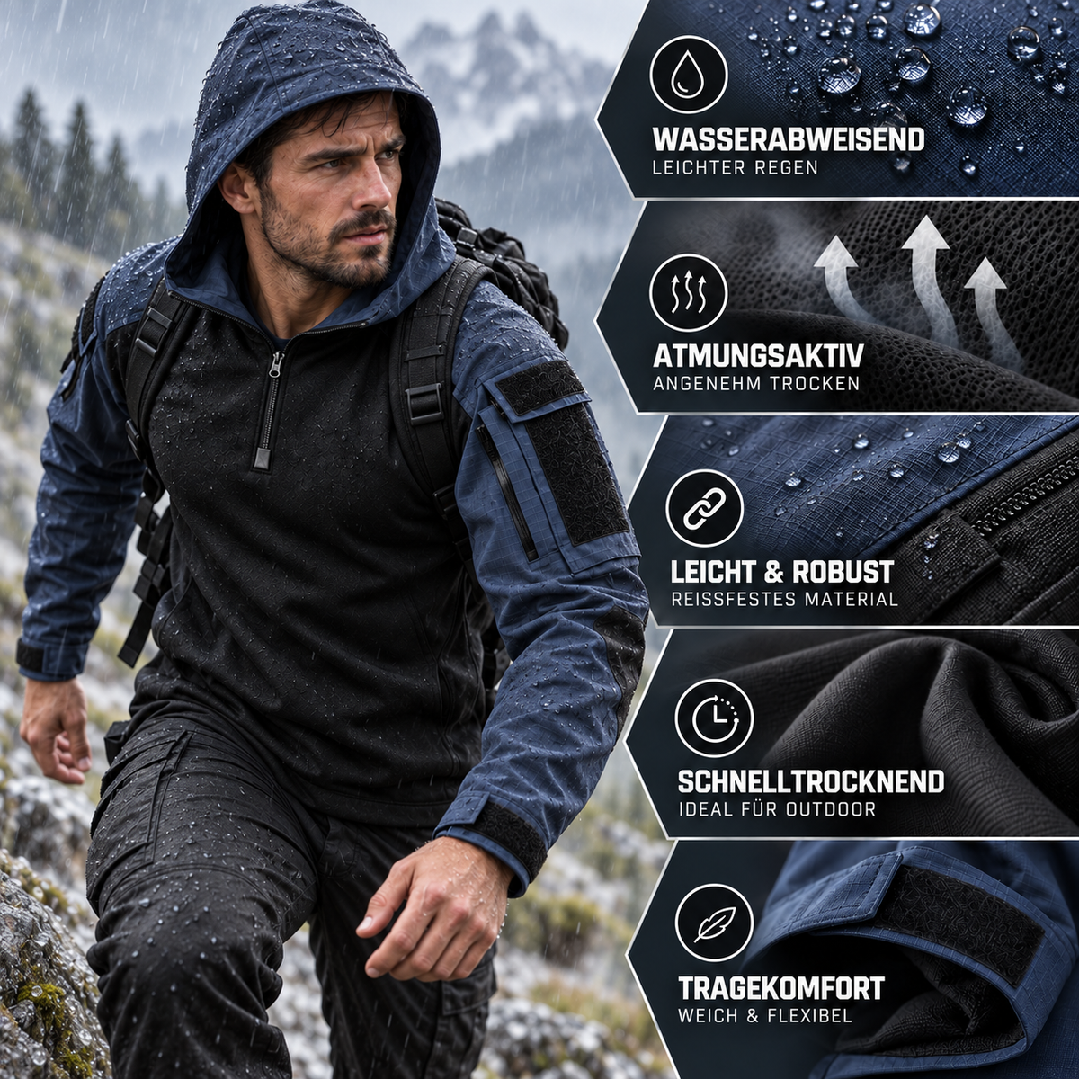 Water-Repellent Windproof Tactical Jacket for Men Outdoor Hiking Camping Everyday Wear Military Style Lightweight Polyester Coat | Thomler