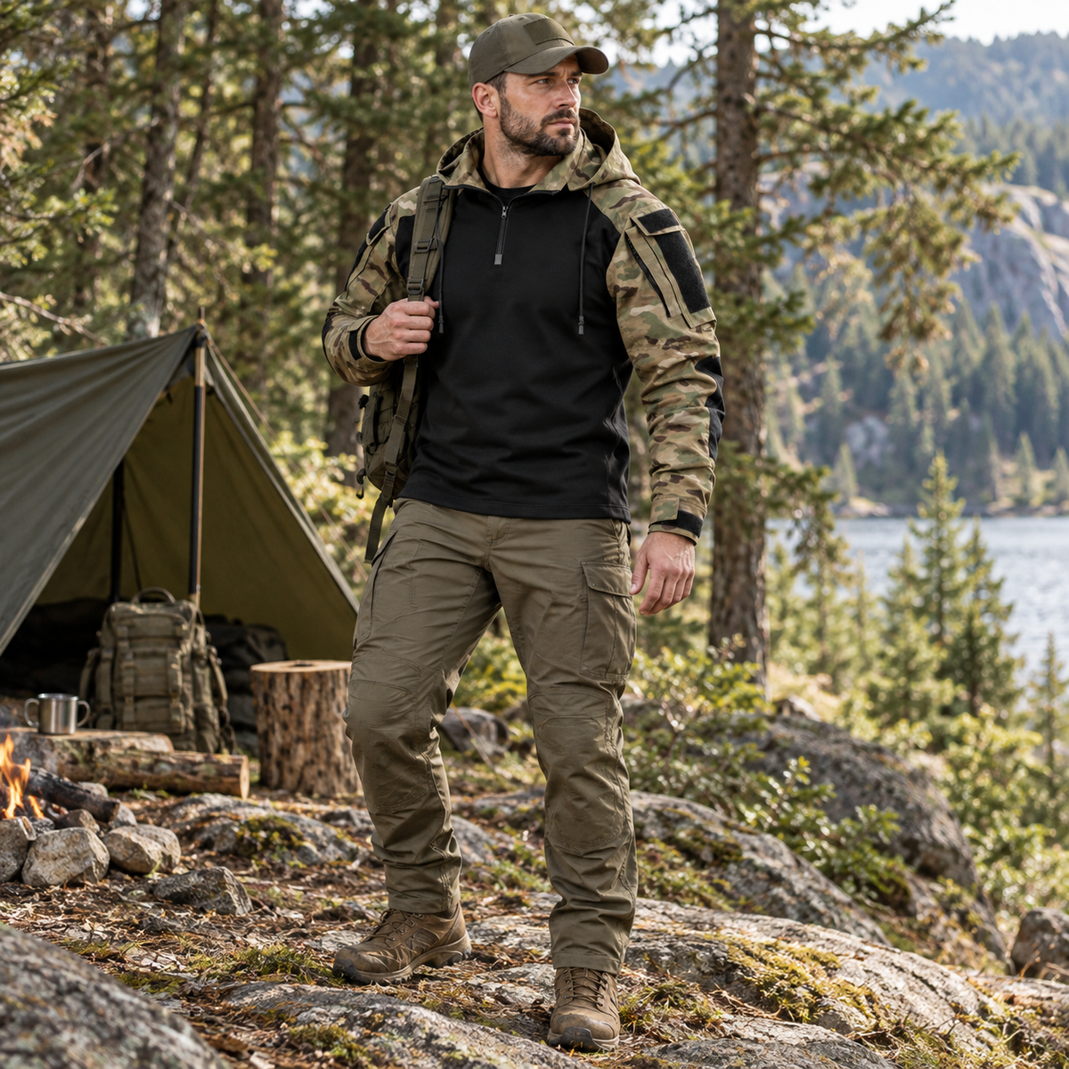 Water-Repellent Windproof Tactical Jacket for Men Outdoor Hiking Camping Everyday Wear Military Style Lightweight Polyester Coat | Thomler