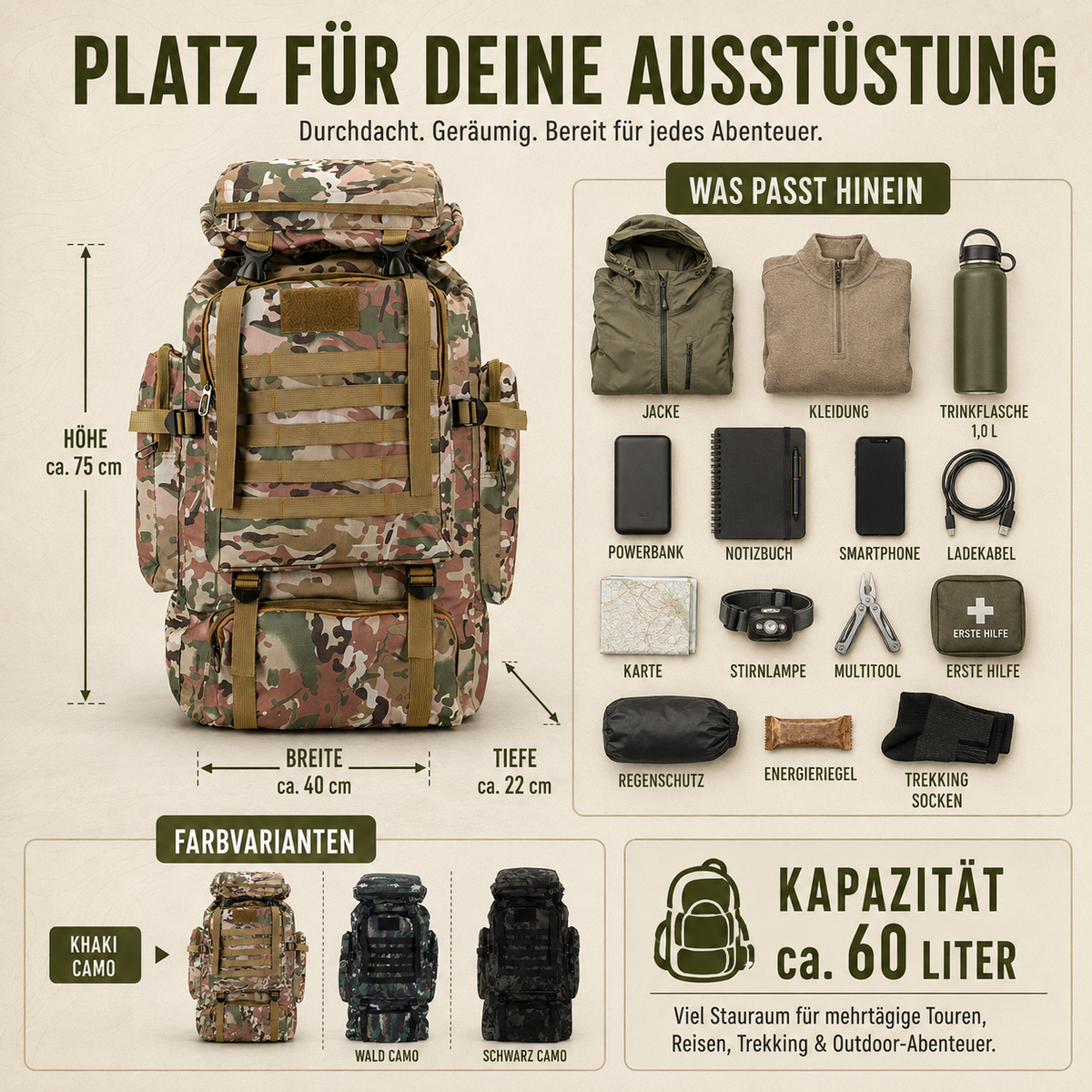 80L Hiking Backpack with MOLLE Webbing – Heavy-Duty 600D Oxford Pack for Multi-Day Treks & Camping Trips | Thomler