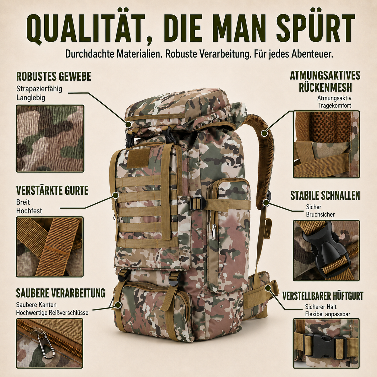 80L Hiking Backpack with MOLLE Webbing – Heavy-Duty 600D Oxford Pack for Multi-Day Treks & Camping Trips | Thomler