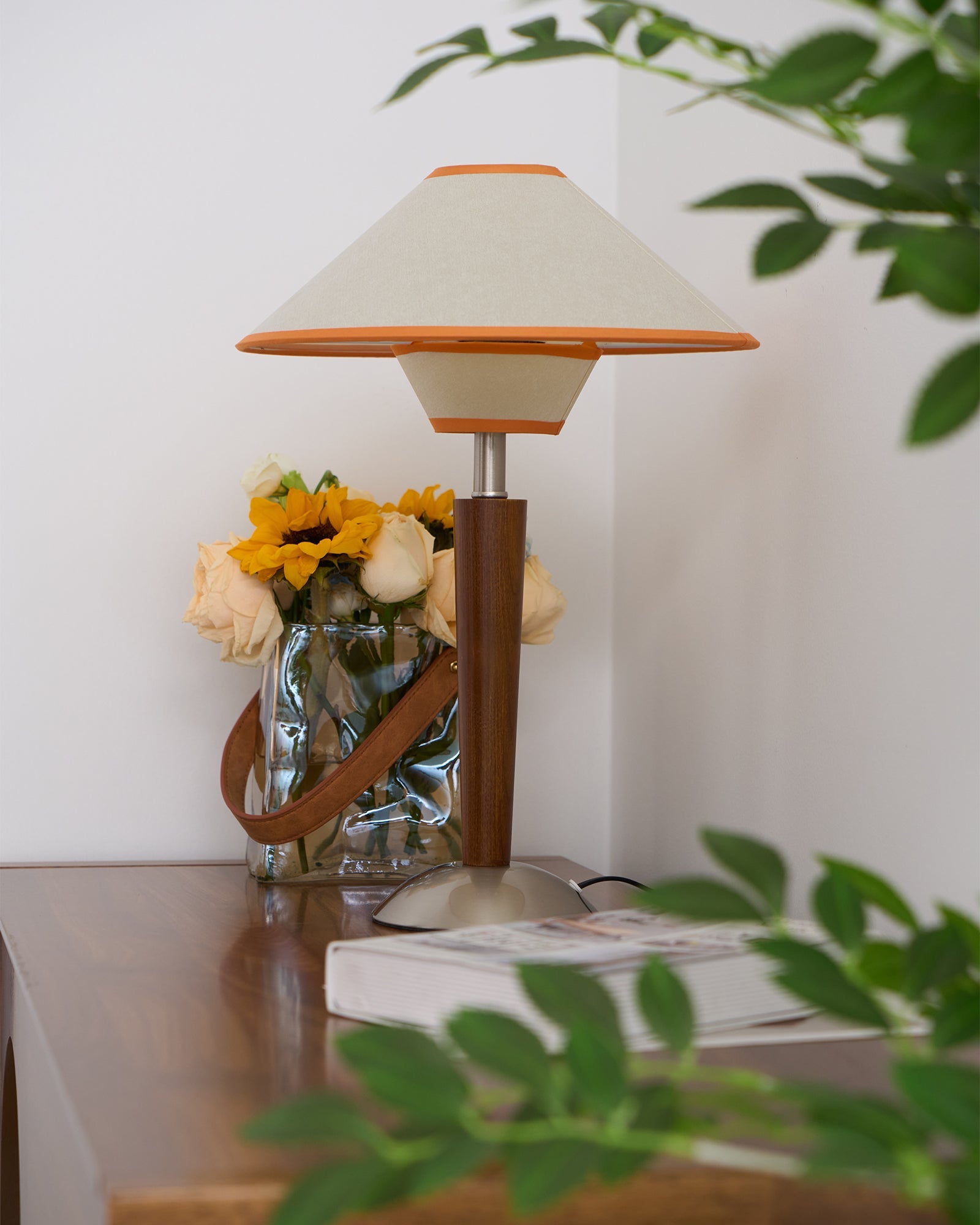 Wood Table Lamp 17.3 in Fabric Shade E26 Bedroom Nightstand Living Room Modern Lighting | Thomler