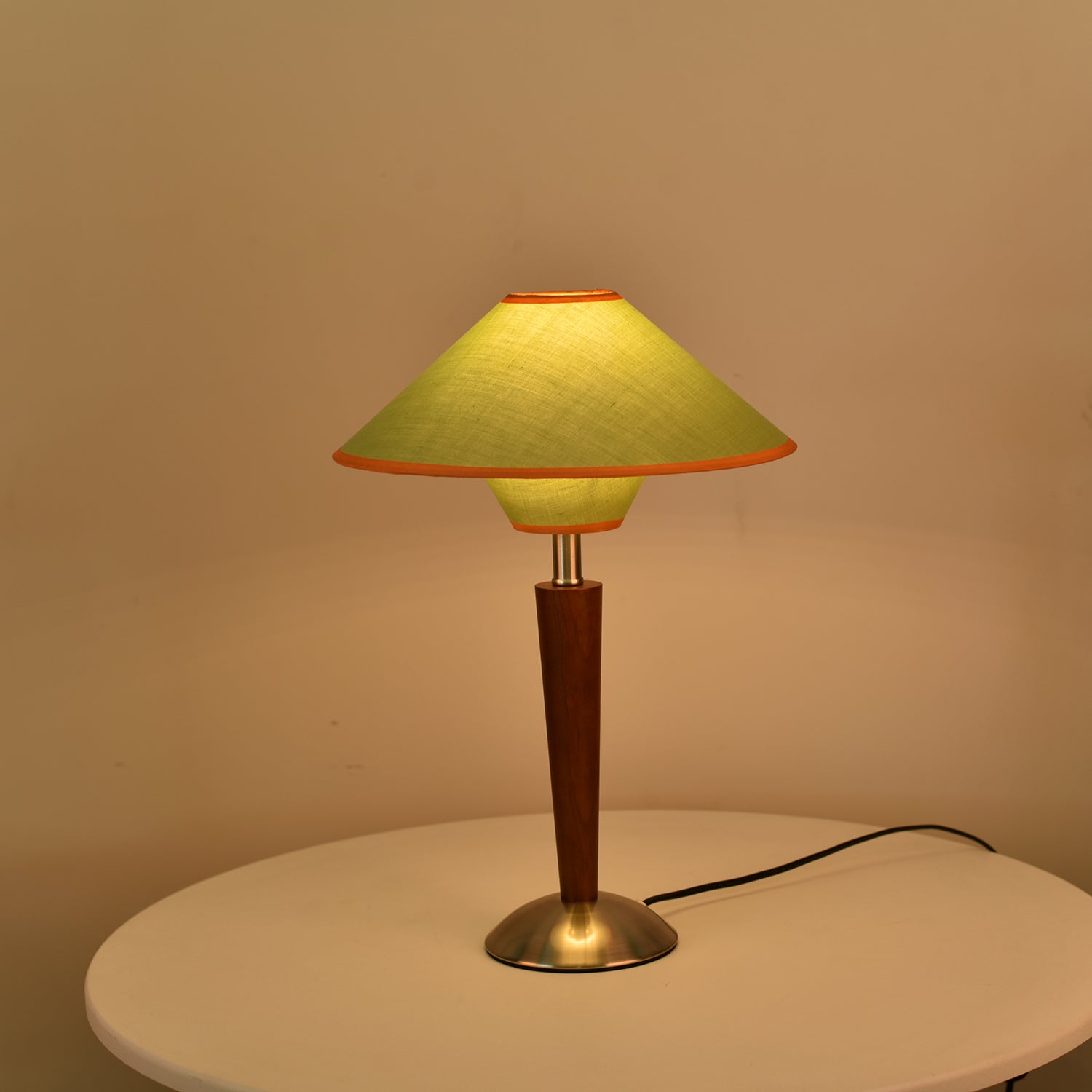 Wood Table Lamp 17.3 in Fabric Shade E26 Bedroom Nightstand Living Room Modern Lighting | Thomler