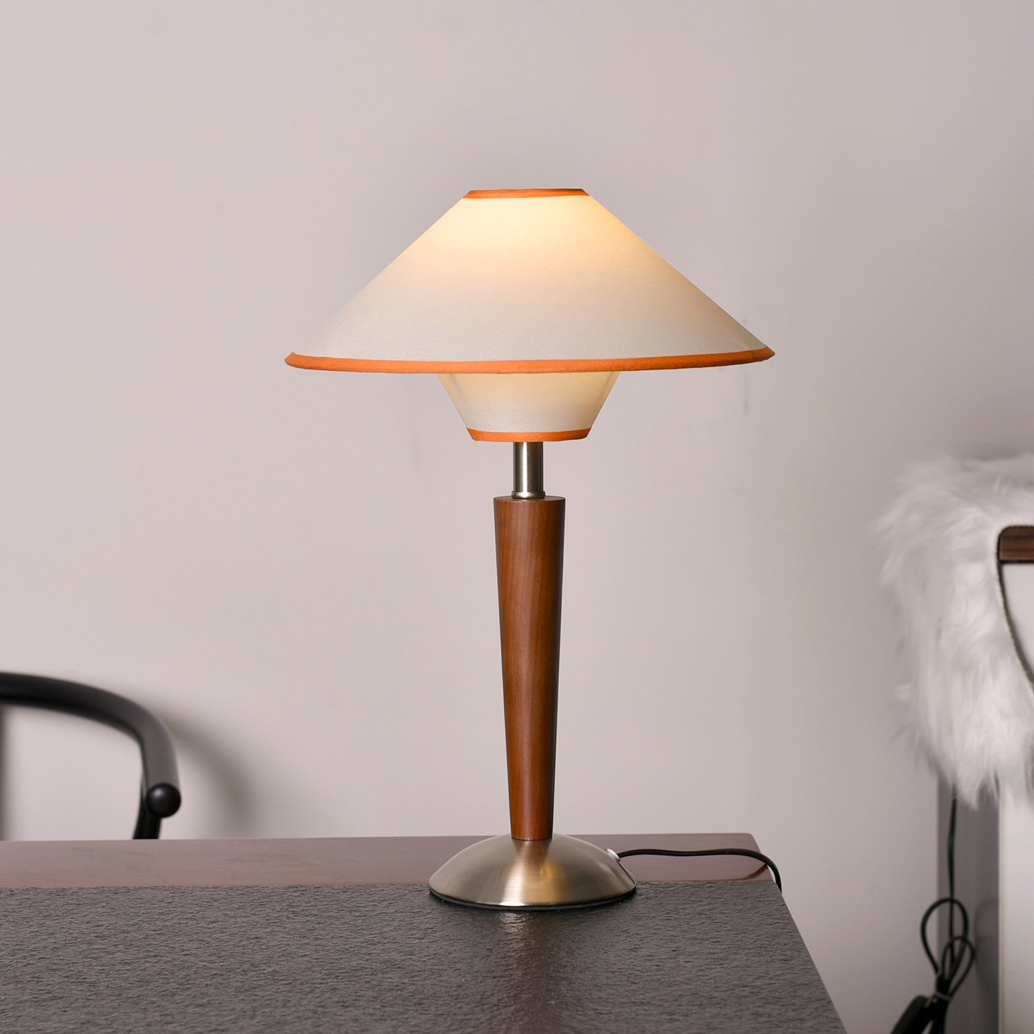 Wood Table Lamp 17.3 in Fabric Shade E26 Bedroom Nightstand Living Room Modern Lighting | Thomler