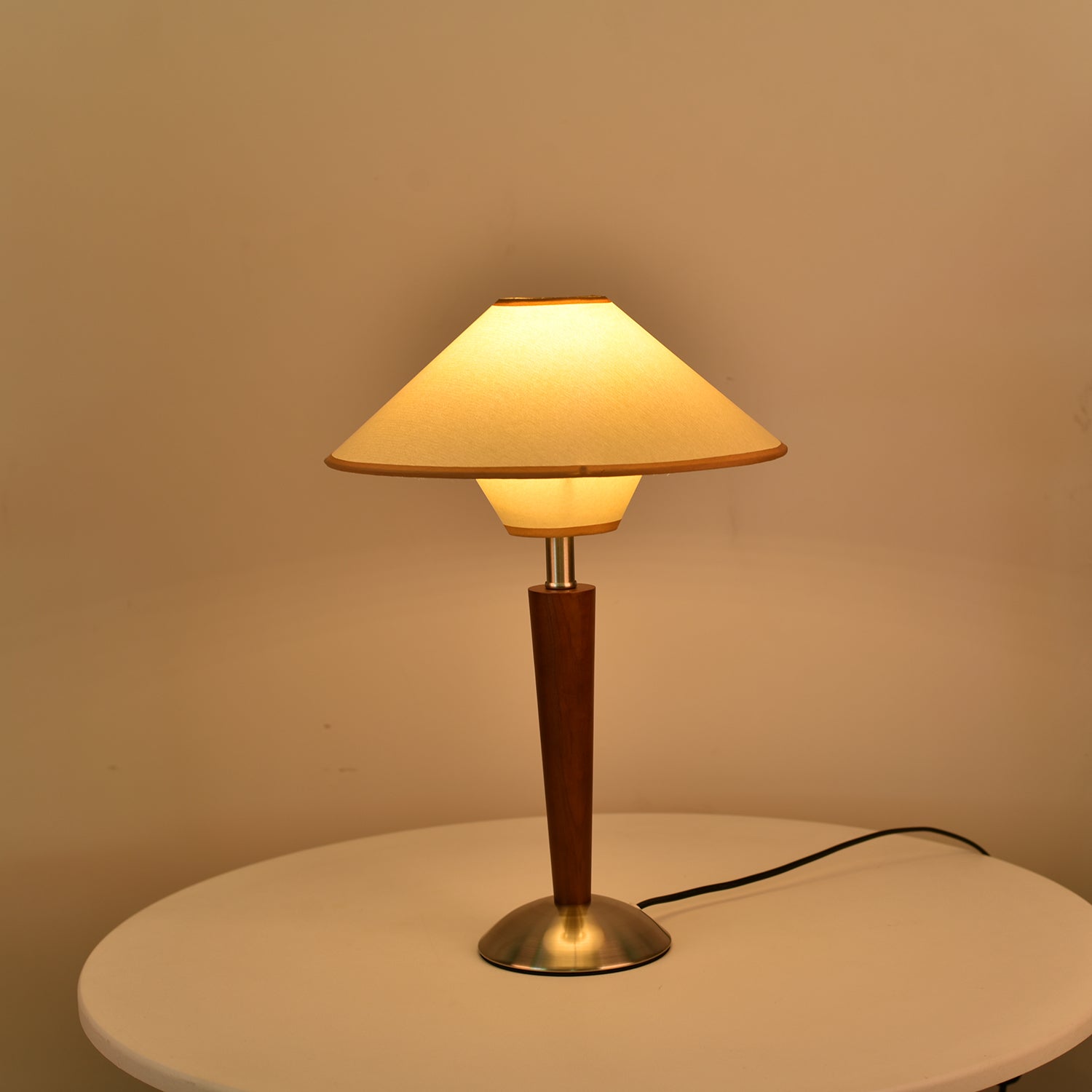 Wood Table Lamp 17.3 in Fabric Shade E26 Bedroom Nightstand Living Room Modern Lighting | Thomler