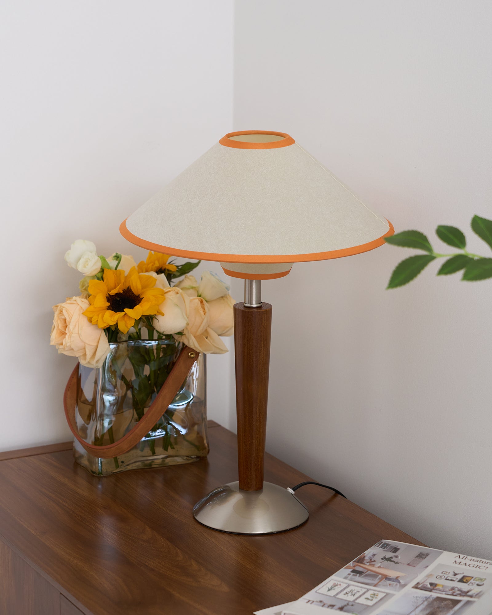 Wood Table Lamp 17.3 in Fabric Shade E26 Bedroom Nightstand Living Room Modern Lighting | Thomler