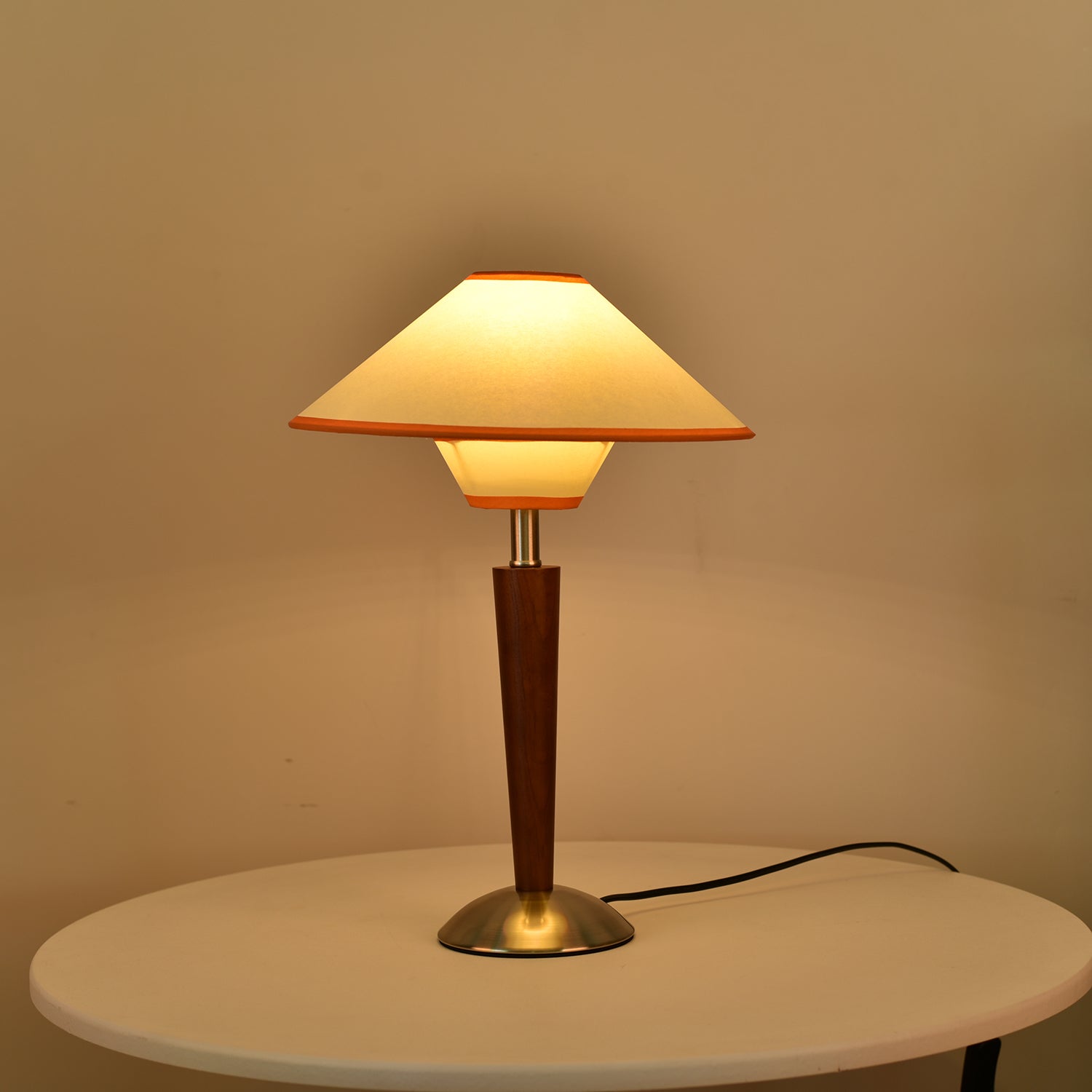Wood Table Lamp 17.3 in Fabric Shade E26 Bedroom Nightstand Living Room Modern Lighting | Thomler