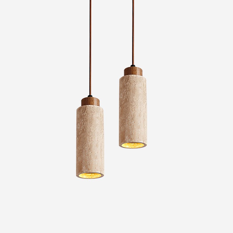 Pendant Light Travertine Stone Wood 25.0 cm Beige Dining Table Living Room LED Hanging Lamp Modern Minimalist Home Lighting | Thomler