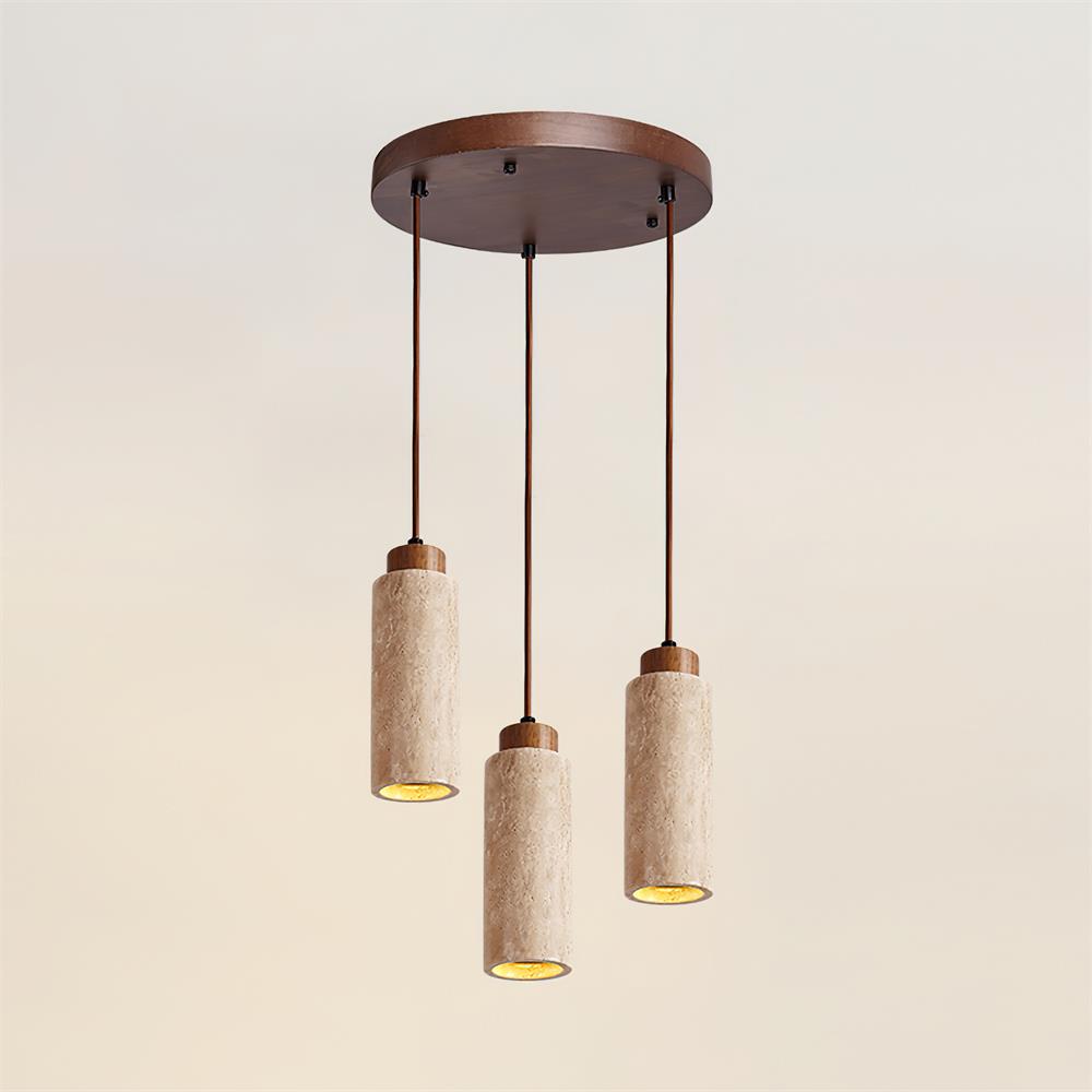 Pendant Light Travertine Stone Wood 25.0 cm Beige Dining Table Living Room LED Hanging Lamp Modern Minimalist Home Lighting | Thomler