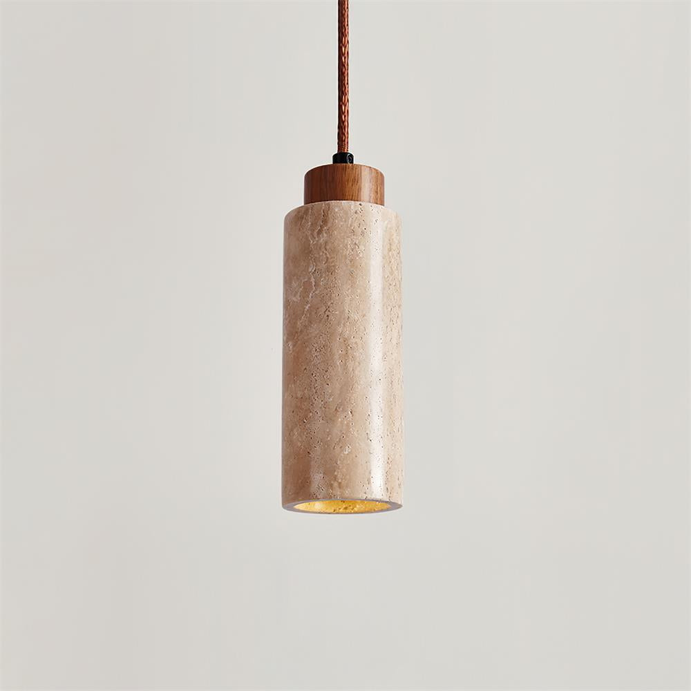 Pendant Light Travertine Stone Wood 25.0 cm Beige Dining Table Living Room LED Hanging Lamp Modern Minimalist Home Lighting | Thomler