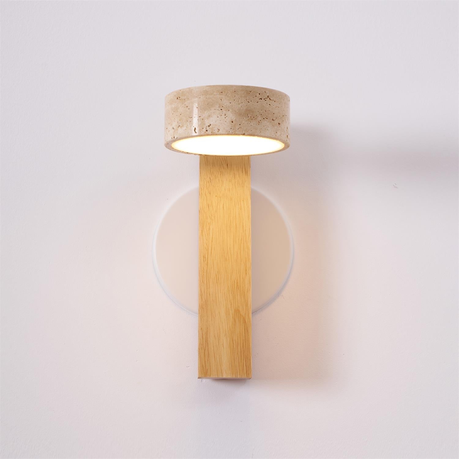 Wall Light Wood Yellow Travertine 9 in Tilted LED Indoor Bathroom Accent Lighting Modern | Thomler