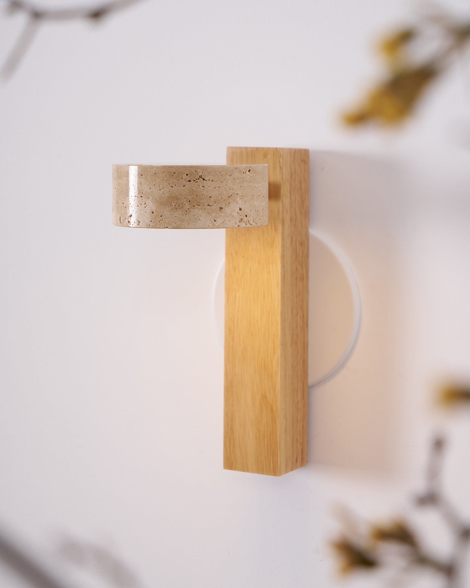Wall Light Wood Yellow Travertine 9 in Tilted LED Indoor Bathroom Accent Lighting Modern | Thomler