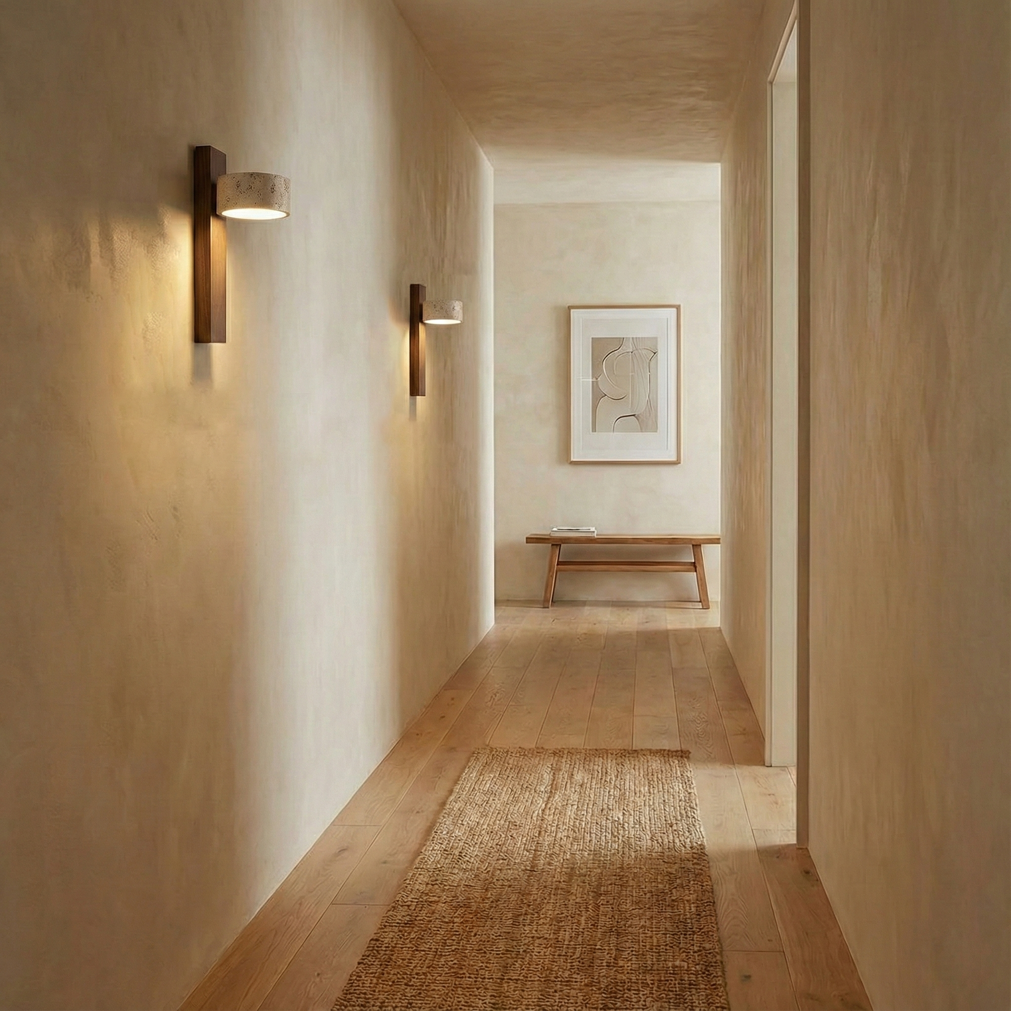 Wall Light Wood Yellow Travertine 9 in Tilted LED Indoor Bathroom Accent Lighting Modern | Thomler