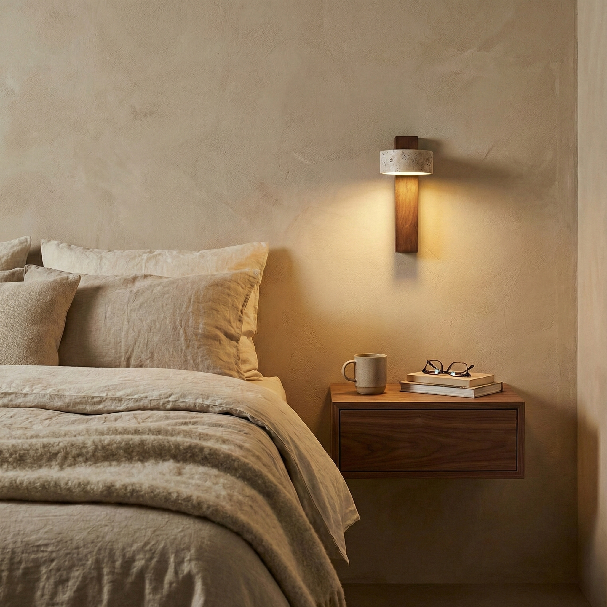 Wall Light Wood Yellow Travertine 9 in Tilted LED Indoor Bathroom Accent Lighting Modern | Thomler