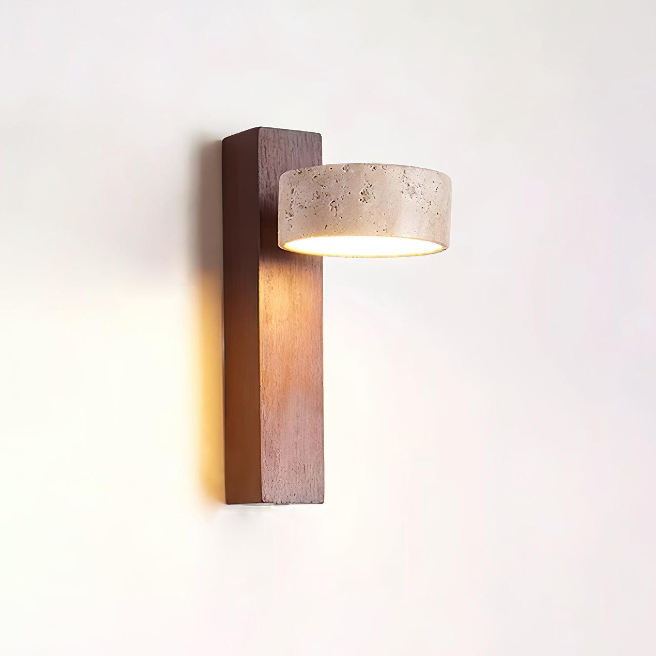 Wall Light Wood Yellow Travertine 9 in Tilted LED Indoor Bathroom Accent Lighting Modern | Thomler