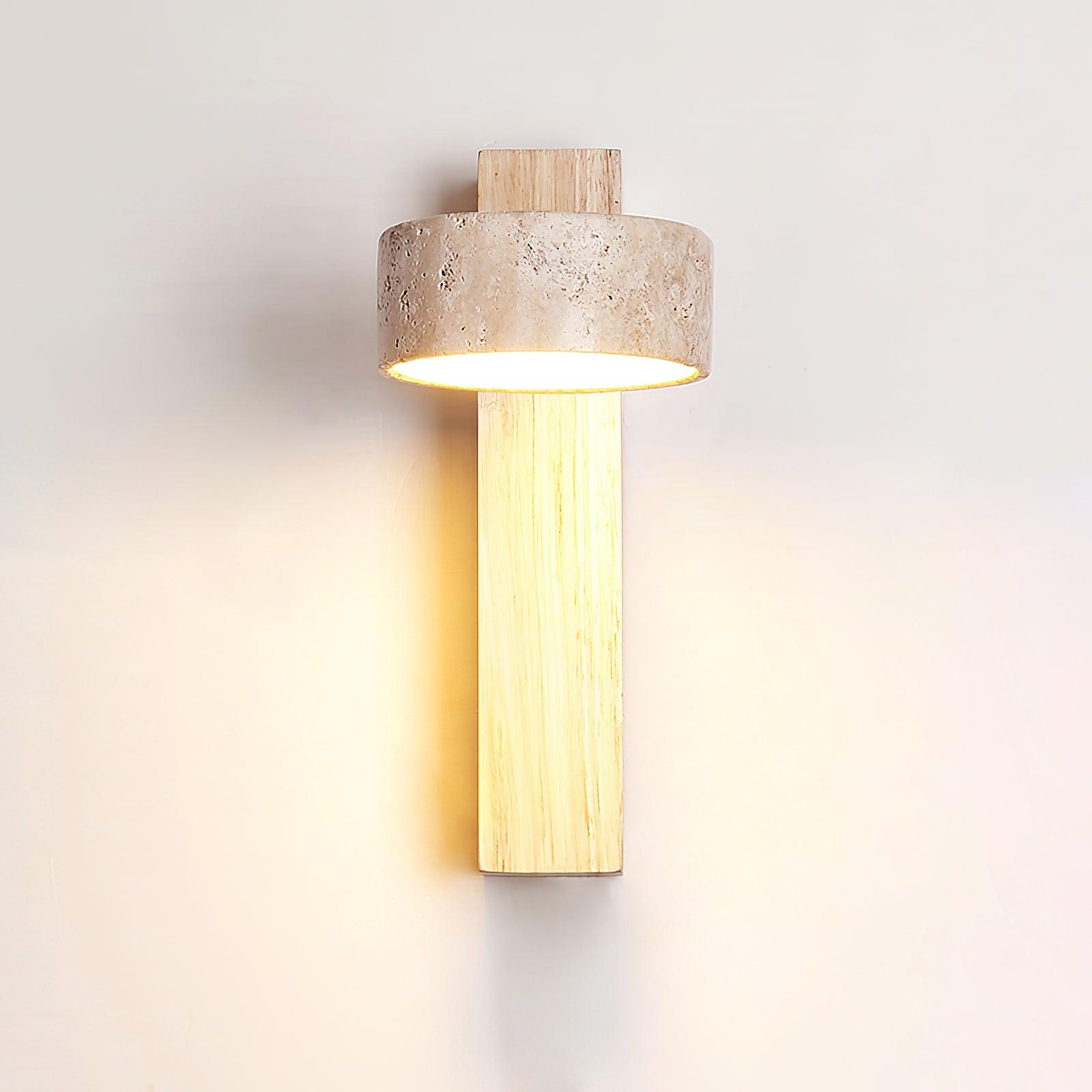 Wall Light Wood Yellow Travertine 9 in Tilted LED Indoor Bathroom Accent Lighting Modern | Thomler