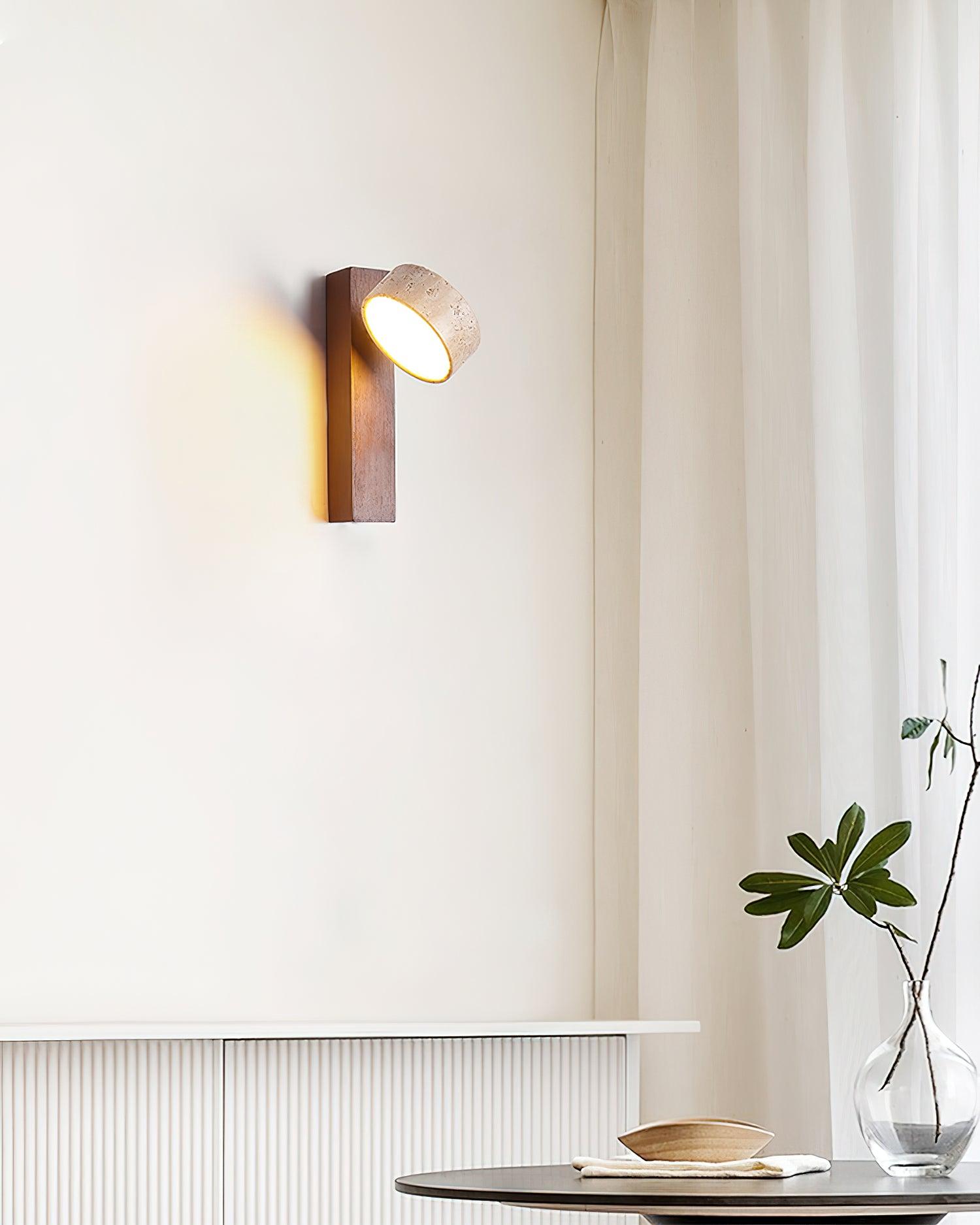Wall Light Wood Yellow Travertine 9 in Tilted LED Indoor Bathroom Accent Lighting Modern | Thomler