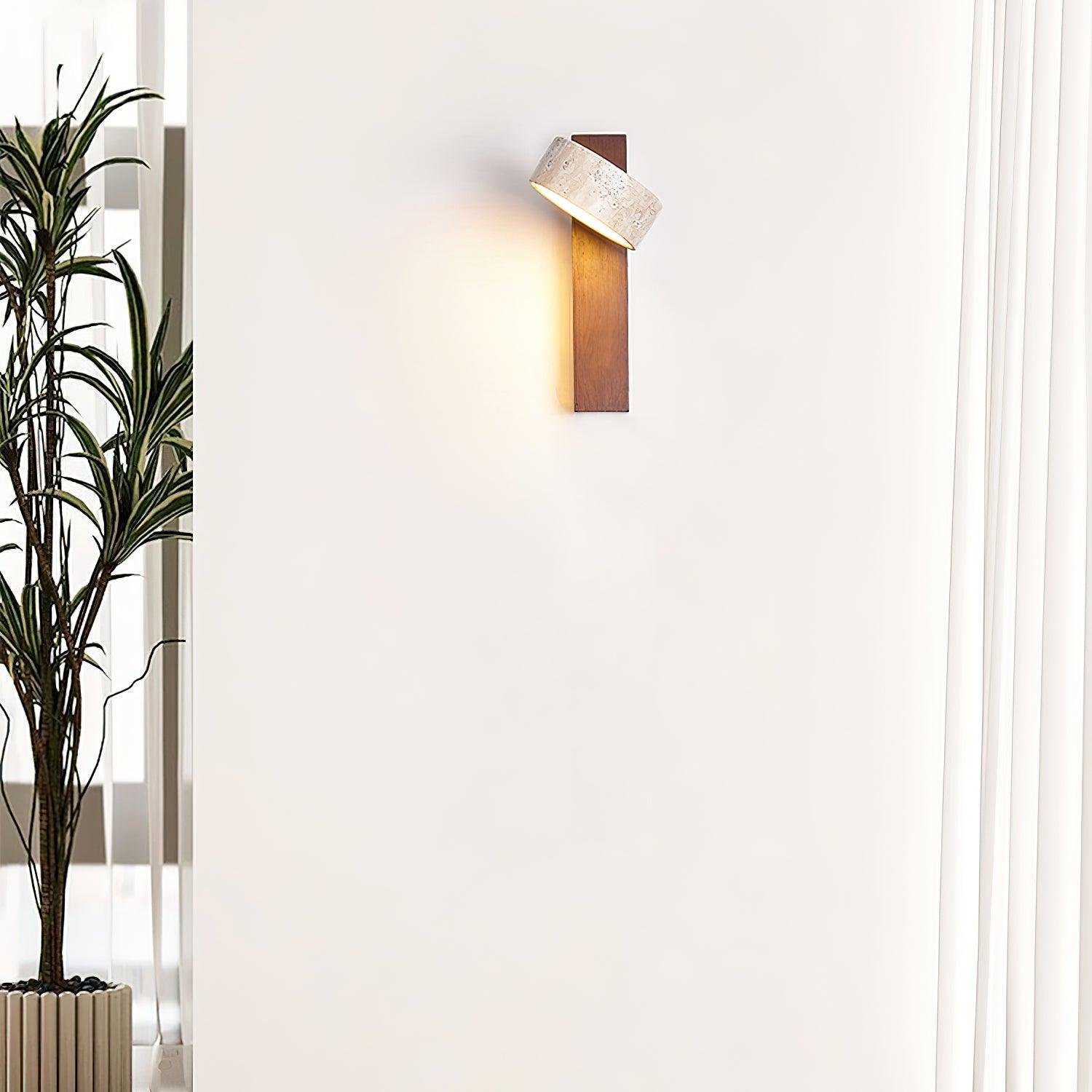 Wall Light Wood Yellow Travertine 9 in Tilted LED Indoor Bathroom Accent Lighting Modern | Thomler