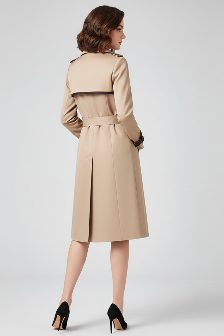 Belted Knee-Length Overcoat with Tailored Fit & Dimensional Fabric | Thomler