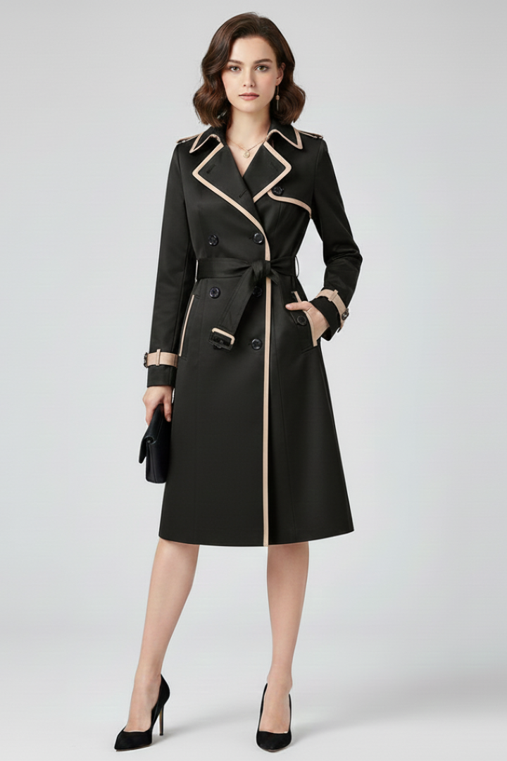 Belted Knee-Length Overcoat with Tailored Fit & Dimensional Fabric | Thomler