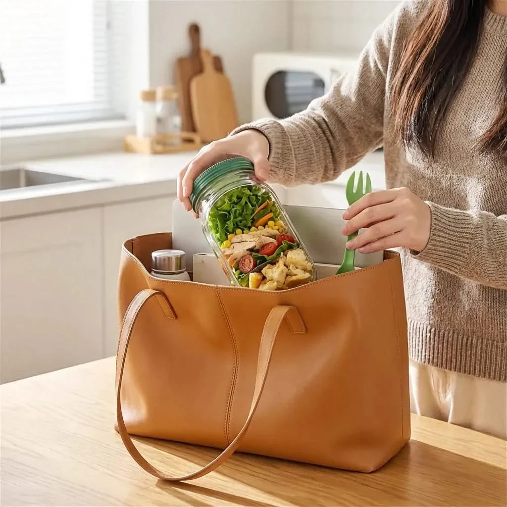 Mason-Style Glass Lunch Container with Separate Dressing Compartment for Fresh Greens and Toppings | Thomler