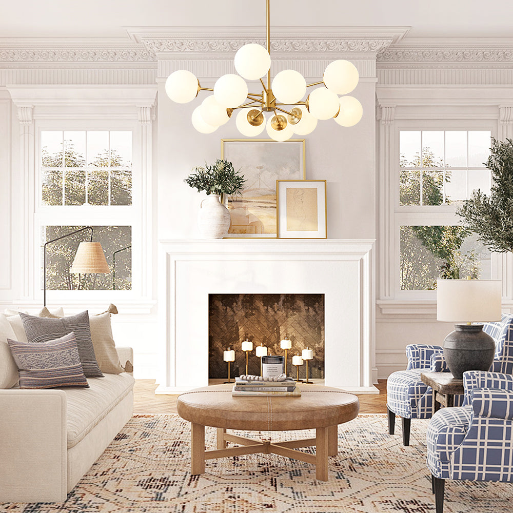 Pendant Light Glass Two-Tier 90.0 cm Opal Globes Brass Finish Dining Room Living Room Ceiling Lamp | Thomler