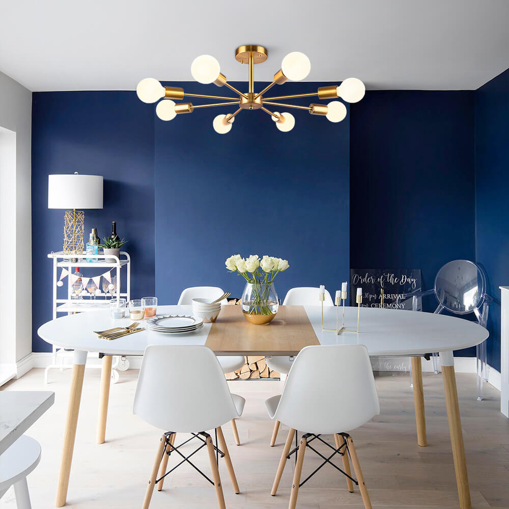Ceiling Lamp Metal 60.0 cm Black Semi Flush Dining Room Kitchen Sputnik Light Fixture Eight Arm Modern Ceiling Light | Thomler