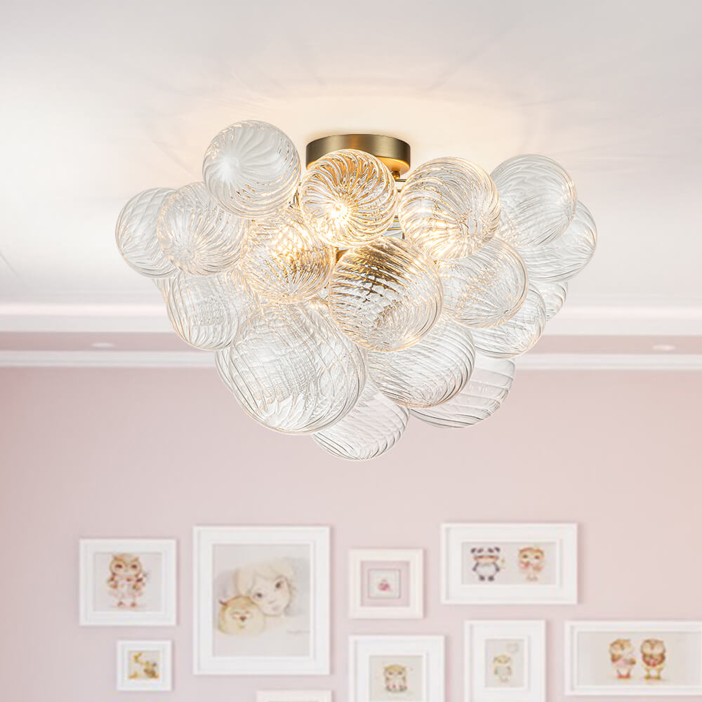 Ceiling Lamp Glass Semi-Flush 53.0 cm Cluster 3-Light Brass Bathroom Living Room Modern Lighting Fixture | Thomler