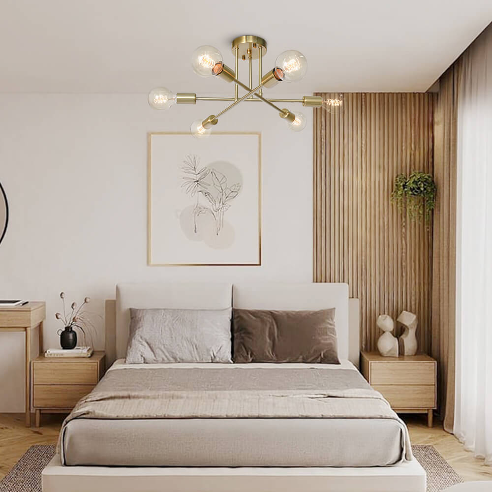 Ceiling Light Brass 60.0 cm Semi-Flush Low Ceiling 6-Point Indoor Lighting Fixture | Thomler