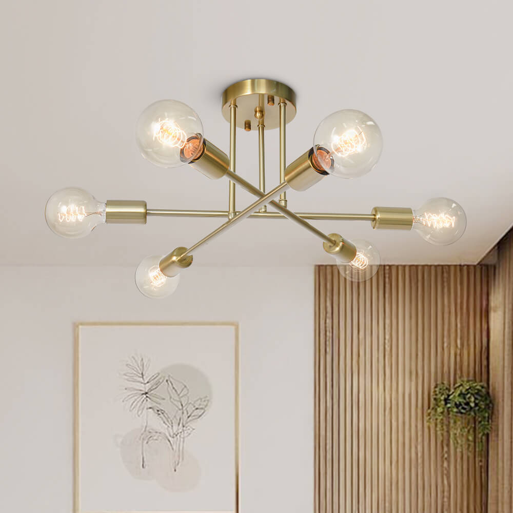 Ceiling Light Brass 60.0 cm Semi-Flush Low Ceiling 6-Point Indoor Lighting Fixture | Thomler