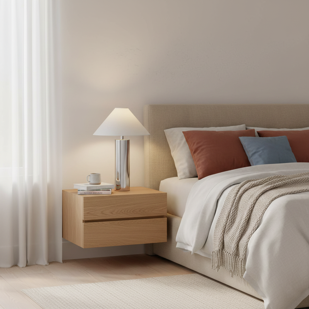 Table Lamp Cloth Iron 15.7 in White Modern Desk Bedroom Nightstand Reading Light | Thomler