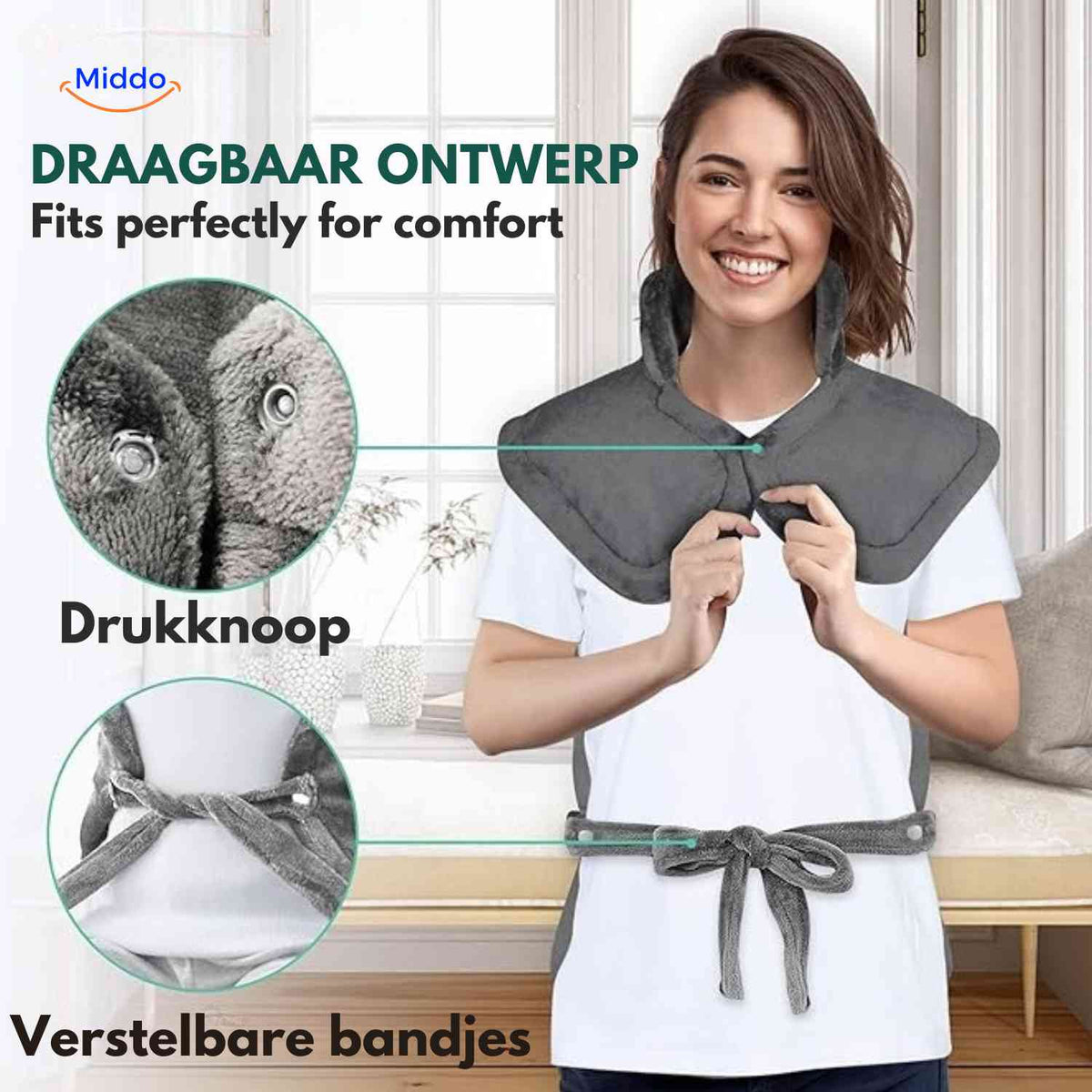 Electric Heating Wrap for Neck, Shoulders & Back – 6 Temperature Settings, Auto Shutoff, Machine Washable | Thomler