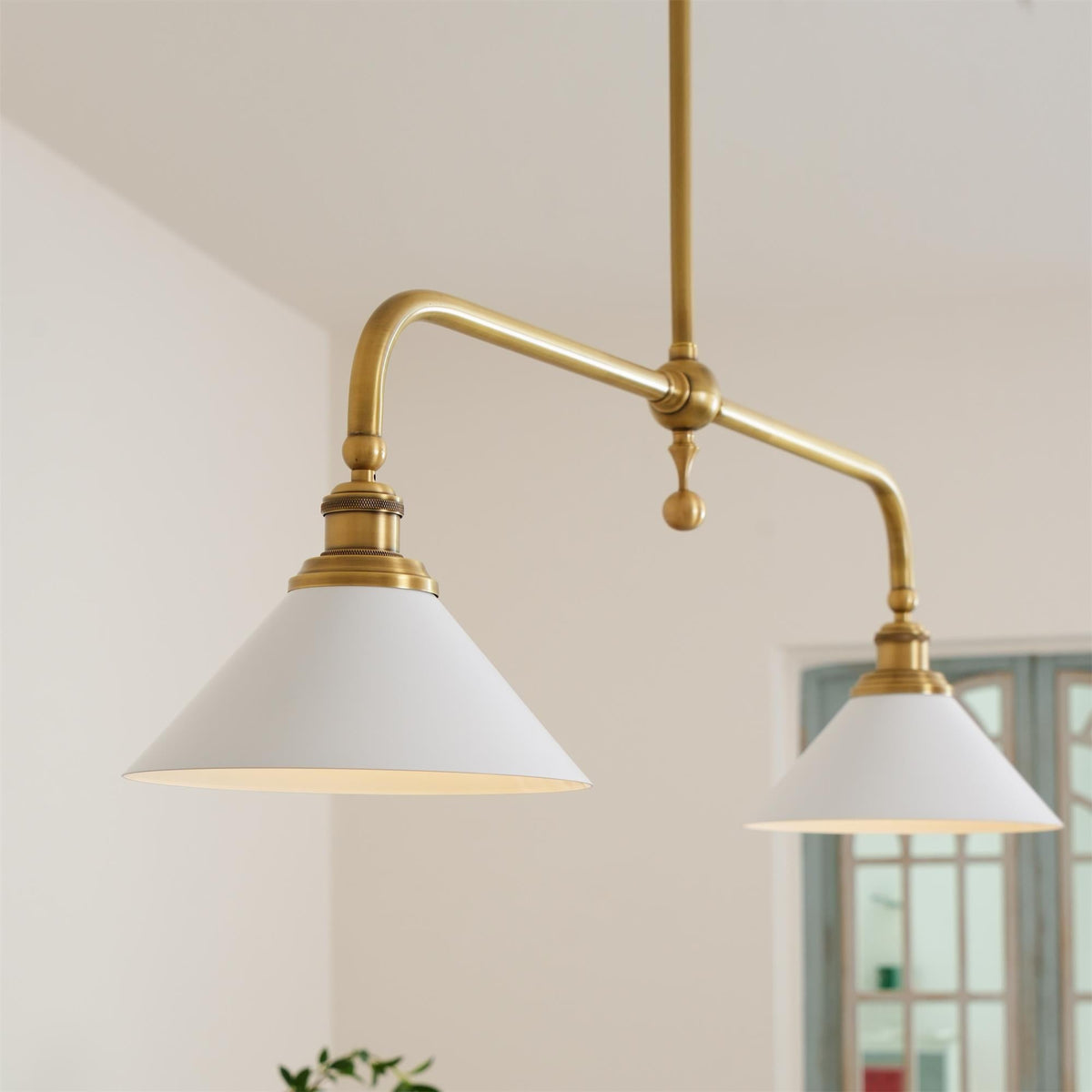 Double-Head Island Pendant Light with Cone Shades – Brushed Metal Finish | Thomler