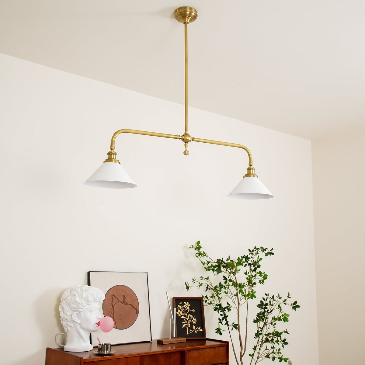 Double-Head Island Pendant Light with Cone Shades – Brushed Metal Finish | Thomler