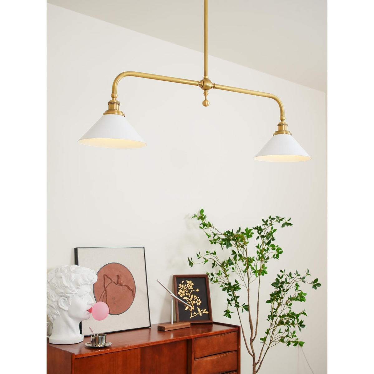Double-Head Island Pendant Light with Cone Shades – Brushed Metal Finish | Thomler