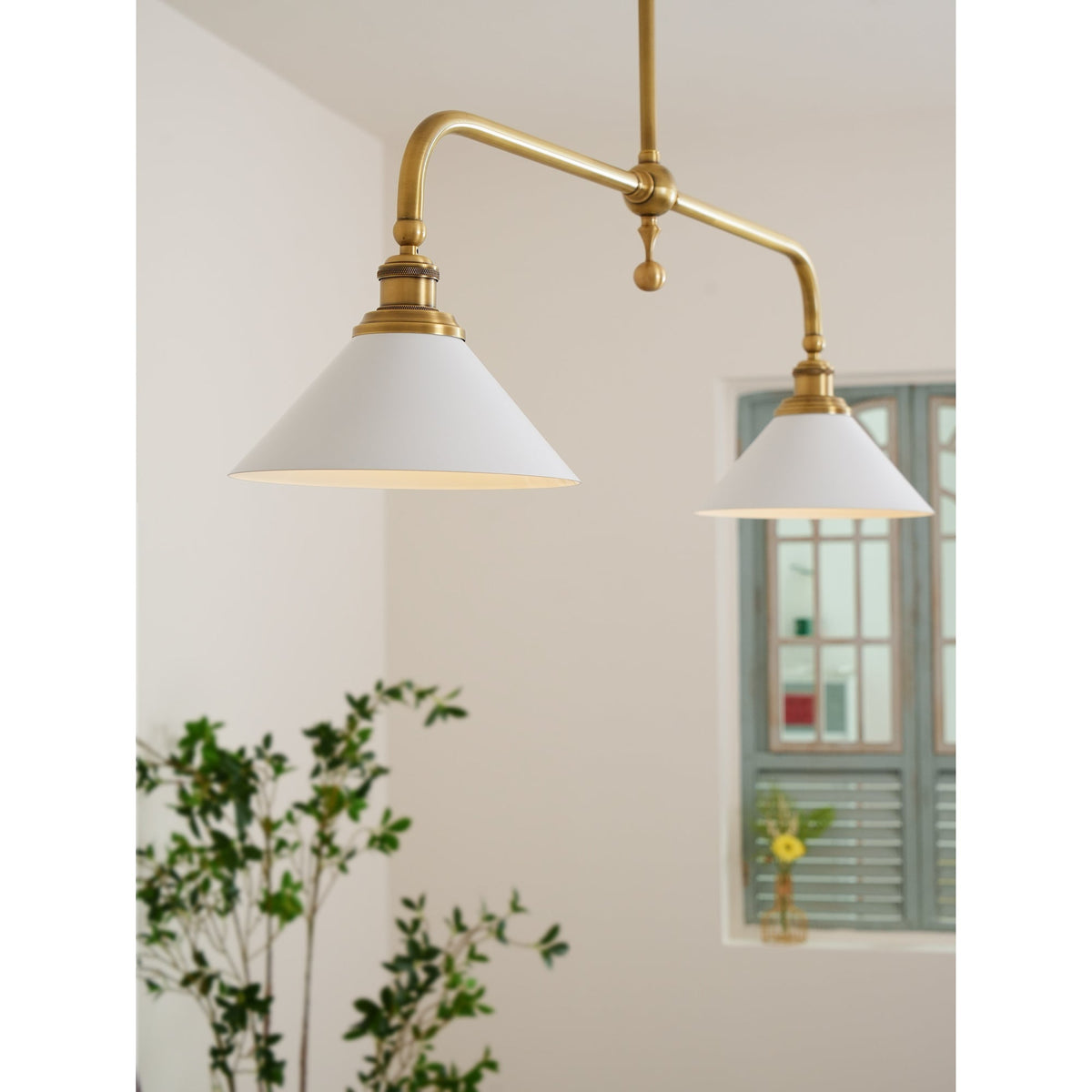 Double-Head Island Pendant Light with Cone Shades – Brushed Metal Finish | Thomler