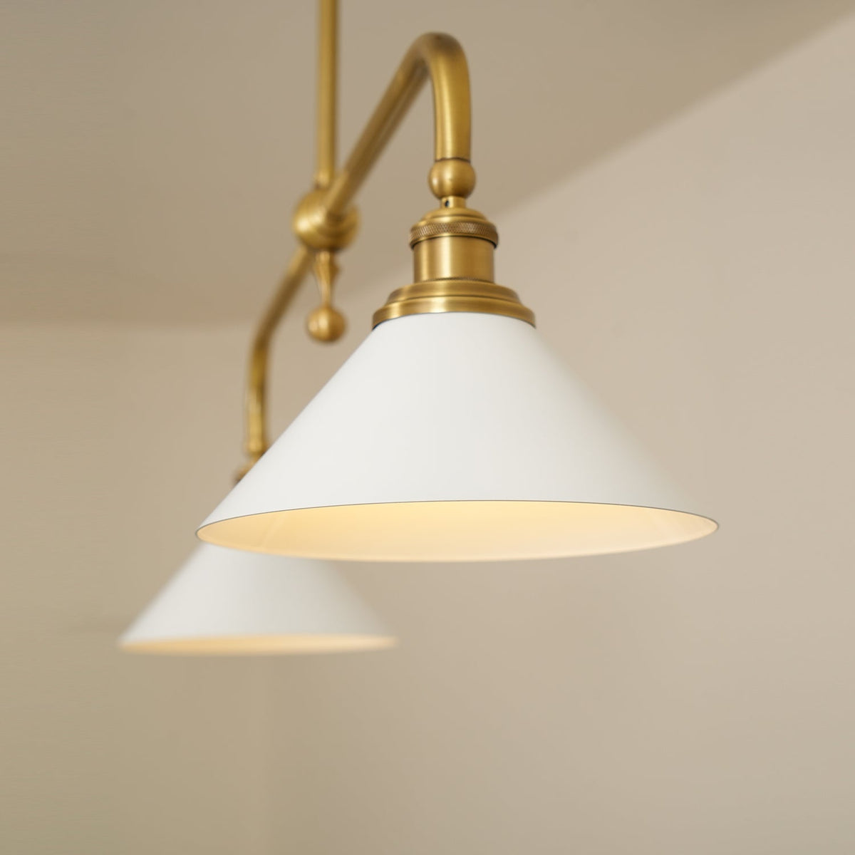 Double-Head Island Pendant Light with Cone Shades – Brushed Metal Finish | Thomler
