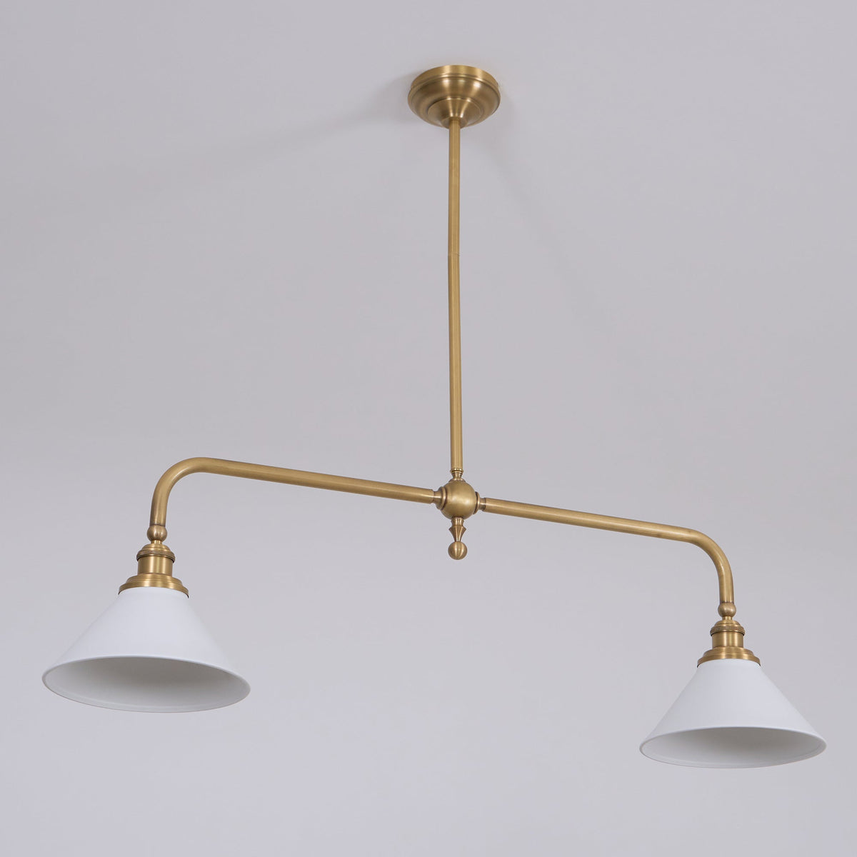 Double-Head Island Pendant Light with Cone Shades – Brushed Metal Finish | Thomler
