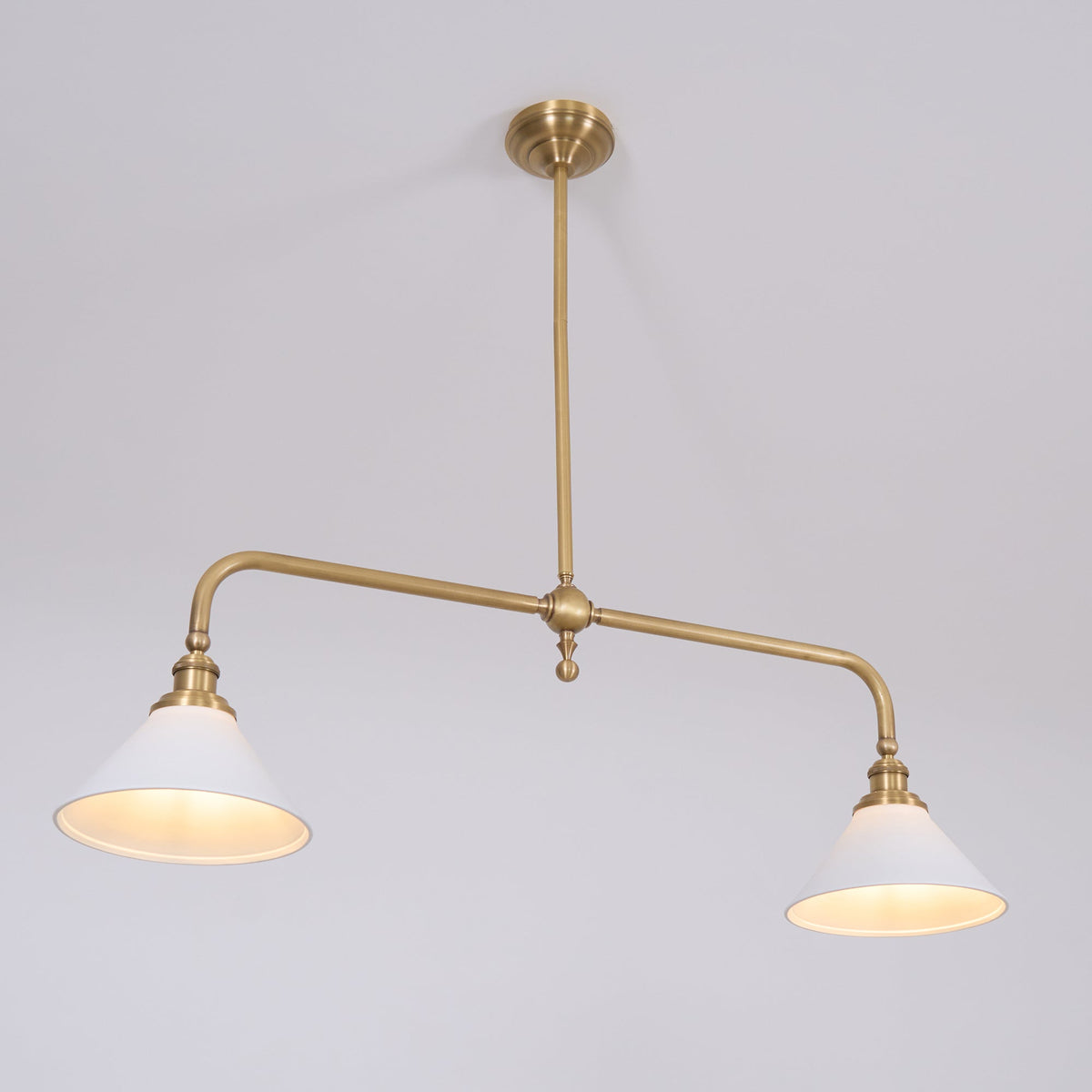 Double-Head Island Pendant Light with Cone Shades – Brushed Metal Finish | Thomler