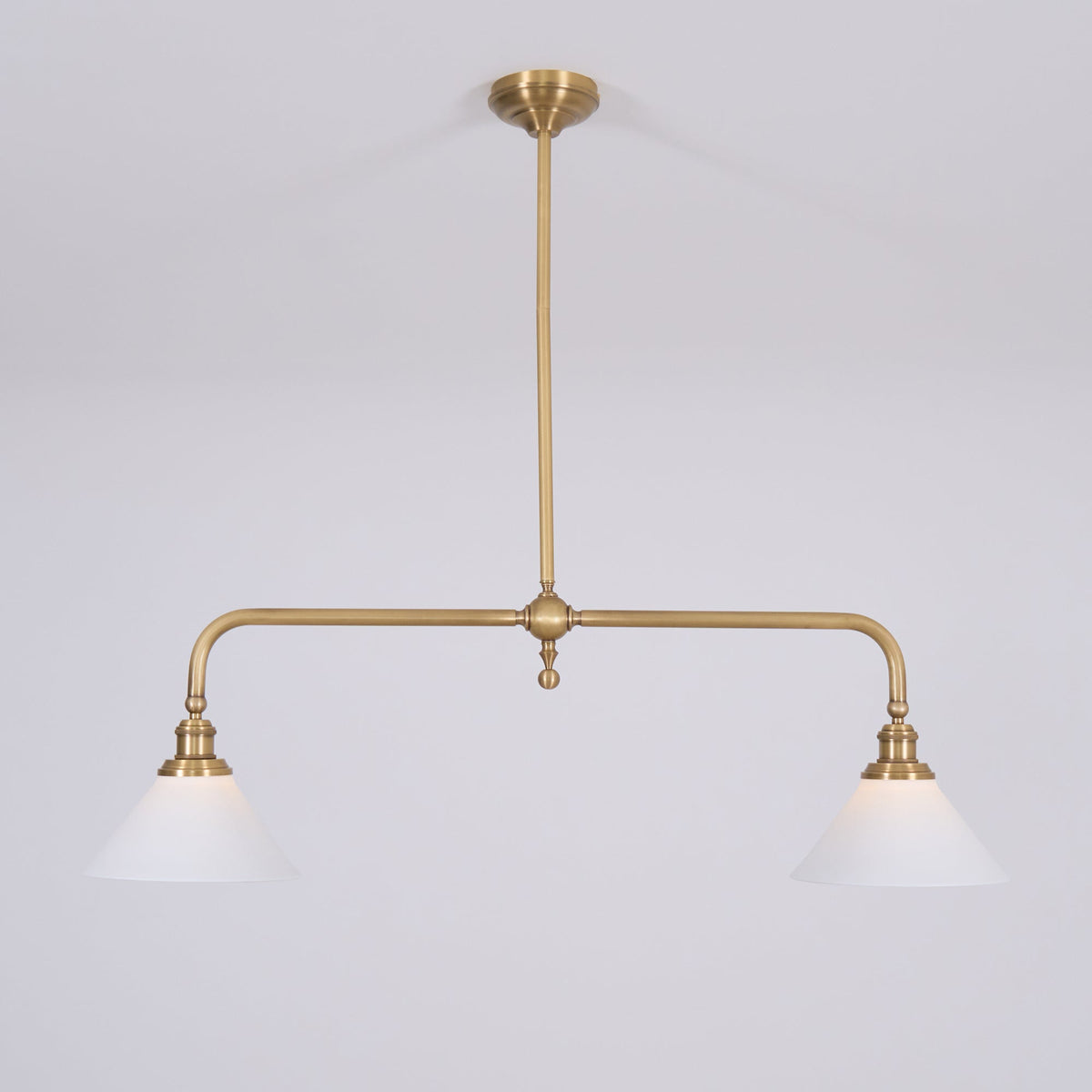 Double-Head Island Pendant Light with Cone Shades – Brushed Metal Finish | Thomler