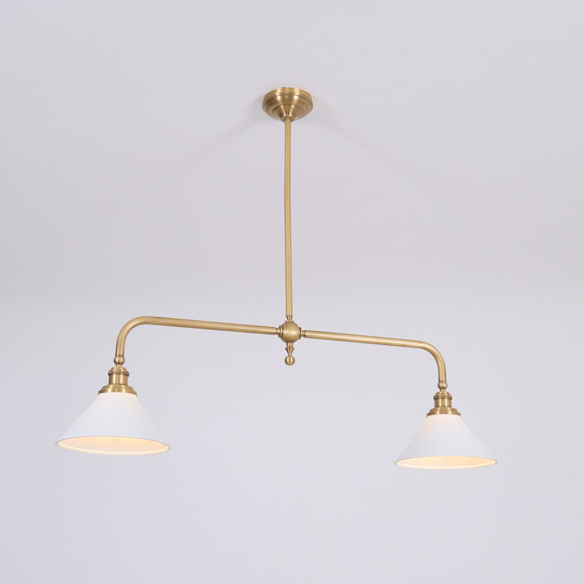 Double-Head Island Pendant Light with Cone Shades – Brushed Metal Finish | Thomler
