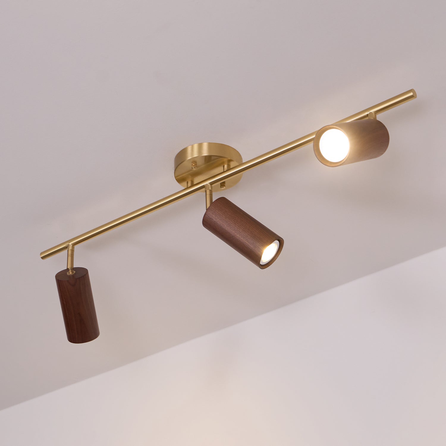 Track Light Walnut Wood Adjustable 31.4 in Multi-Head Ceiling Fixture Gold Finish Living Room Kitchen Hallway Lighting | Thomler