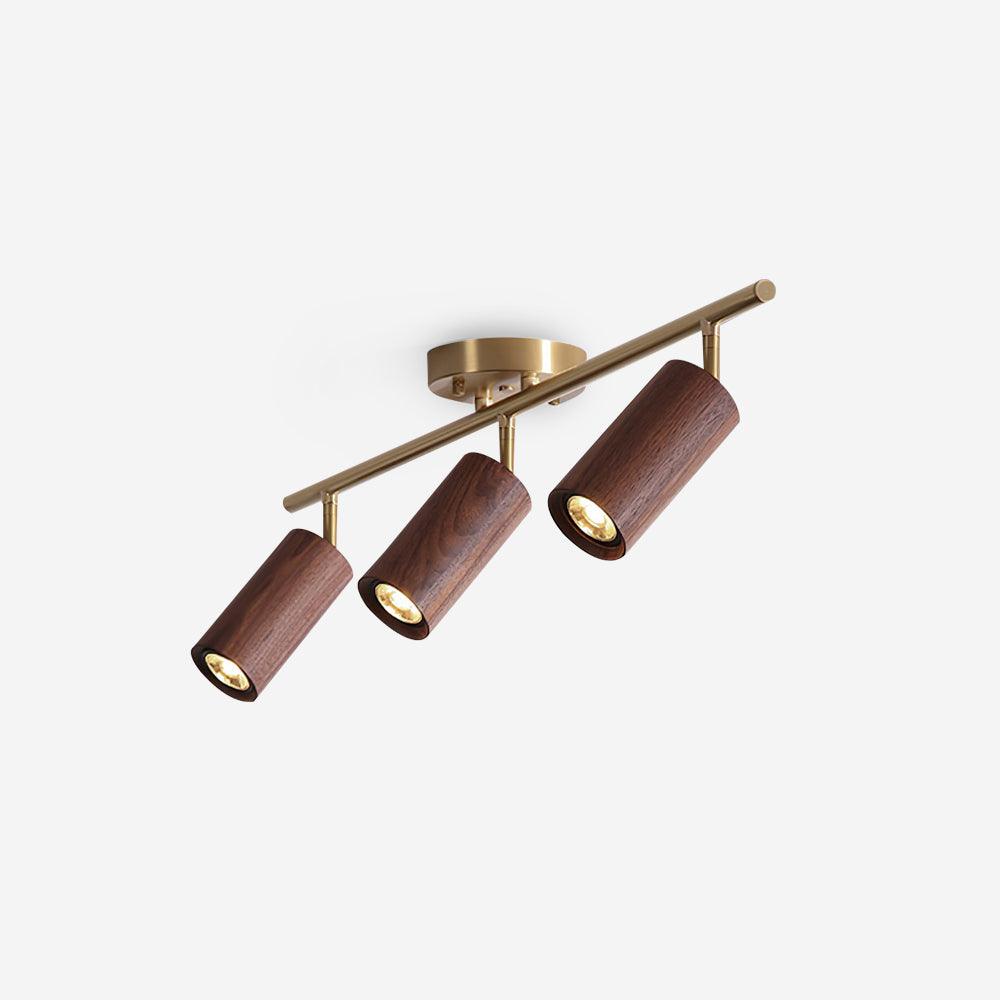 Track Light Walnut Wood Adjustable 31.4 in Multi-Head Ceiling Fixture Gold Finish Living Room Kitchen Hallway Lighting | Thomler