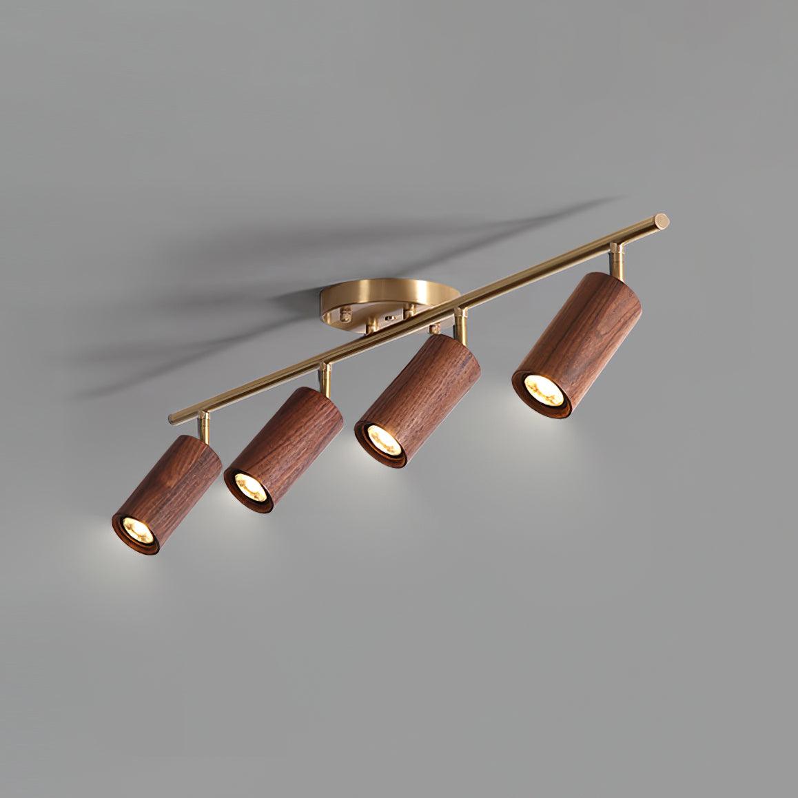 Track Light Walnut Wood Adjustable 31.4 in Multi-Head Ceiling Fixture Gold Finish Living Room Kitchen Hallway Lighting | Thomler